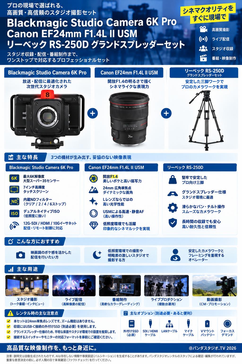 Blackmagic Studio Camera 6K Pro / Canon EF24mm F1.4L II USM EFマウント / リーベック RS-250D グランドスプレッダーセット 概要
