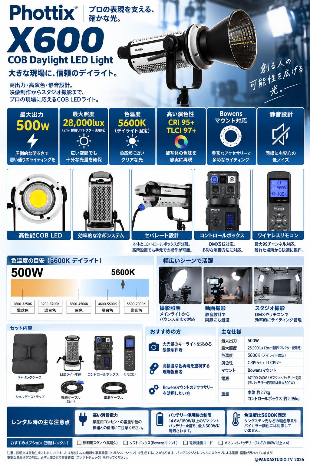 Phottix（フォティックス）X600 COB Daylight LED Light 概要