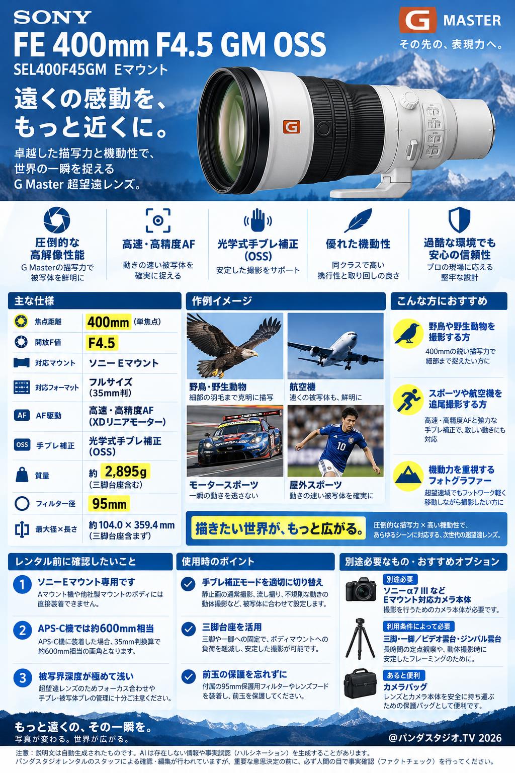 SONY FE 400mm F4.5 GM OSS SEL400F45GM Eマウント 概要