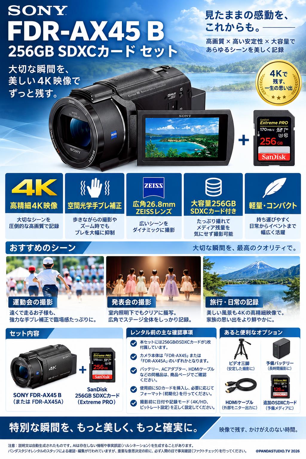 SONY FDR-AX45 B / 256GB SDXCカード セット | パンダスタジオ