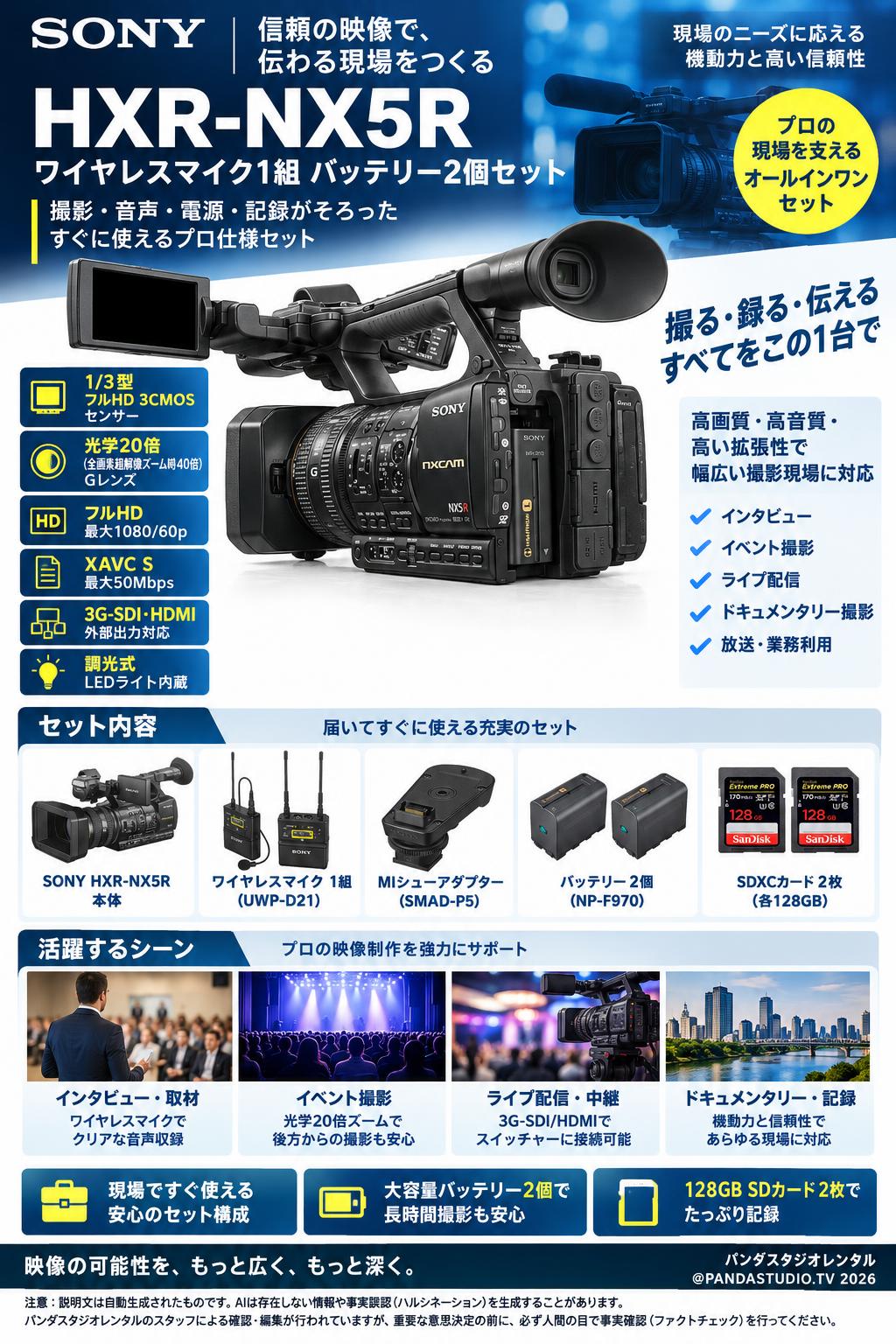 SONY HXR-NX5R ワイヤレスマイク1組  バッテリー2個セット 概要