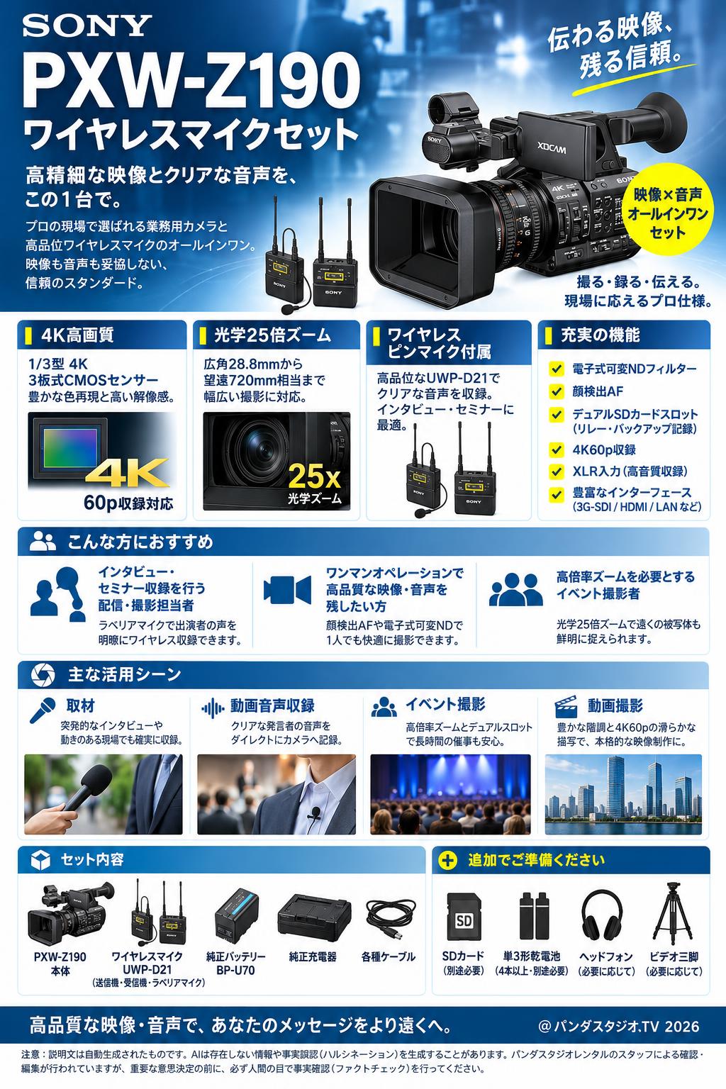 SONY PXW-Z190 ワイヤレスマイクセット 概要