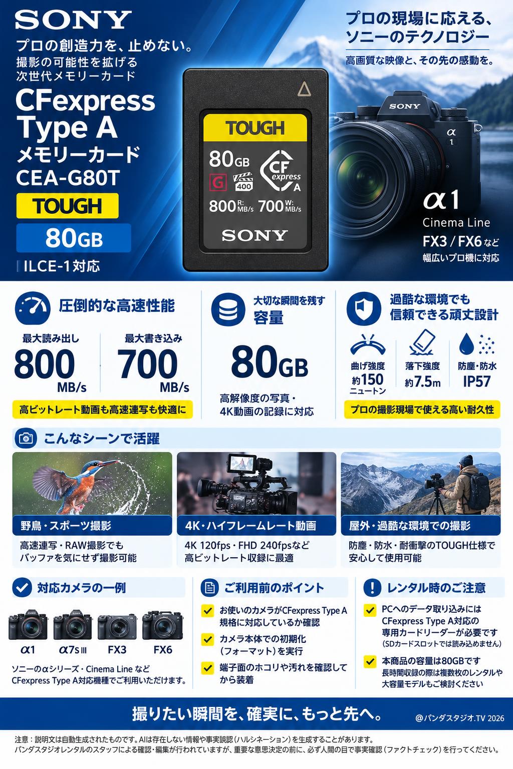 SONY CFexpress Type Aメモリーカード CEA-G80T ILCE-1対応