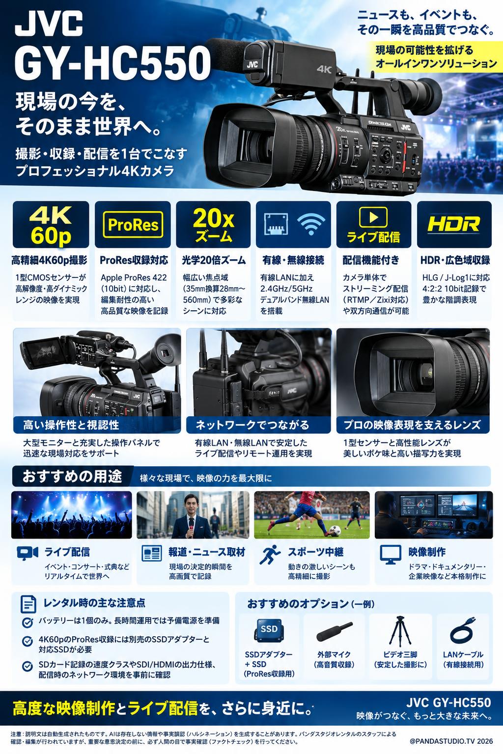 JVC GY-HC550 4K ProRes収録対応 4K60p対応 有線・無線接続（ネットワーク機能・配信機能付き） 概要