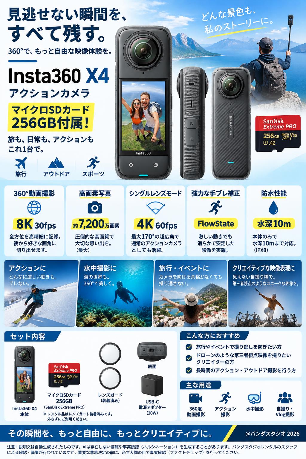 Insta360 X4 アクションカメラ  (マイクロSDカード 256GB付属） 概要