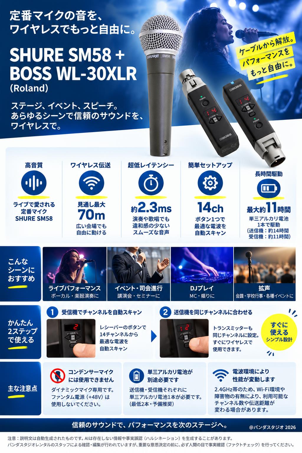 SHURE SM58 ＋ BOSS WL-30XLR （Roland） 概要