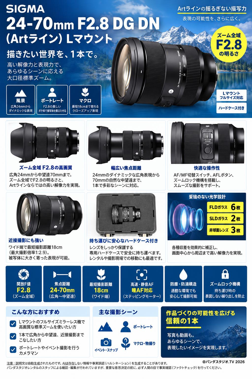 SIGMA 24-70mm F2.8 DG DN (Artライン) Lマウント(ハドケース付き) 概要