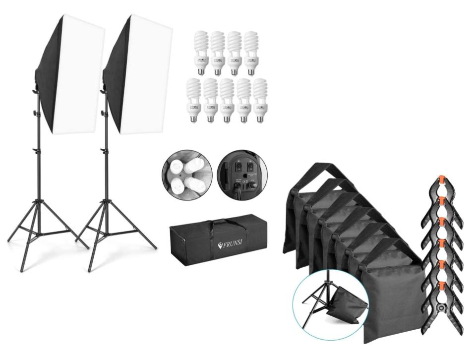 撮影ソフトボックス 撮影照明 補助ライト 純白CFL電球 撮影照明ボックス2セット＋Neewer 6パック 撮影用サンドバッグ＋6個背景スプリングクランプクリップ