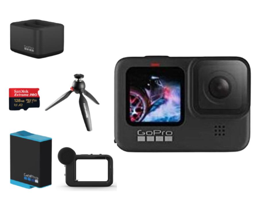 GoPro HERO9 Black ＋1個バッテリー＋充電器＋ミニ三脚＋マイクロメモリーカード＋メディアモジュラーセット