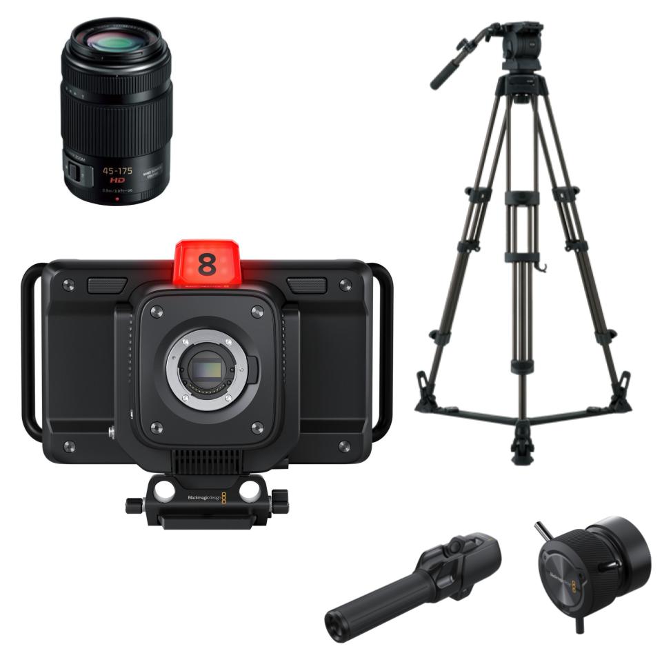 Blackmagic Studio Camera 4K Plus＋(Zoom＋Focus)Demand＋Panasonic LUMIX G X VARIO  45-175mm F4.0-5.6 ASPH＋Libec RS-250Dグランドスプレッダー