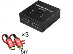 【4K安定版】1入力2出力/2入力1出力 HDMI Bi-Direction Switch＋3個4k HDMI ケーブル 5m