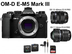 OLYMPUS OM-D E-M5 Mark III ミラーレス一眼カメラ ＋ダブルレンズキット【M.ZUIKO DIGITAL ED 12-40mm/7-14mm F2.8 PRO】【RODE Wireless GO】【SanDisk 128GB】セット