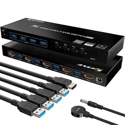 HDMI＆ KVM切替器【PC切替器4入力1出力4K@60Hz、4つUSB3.0ハブ装備】