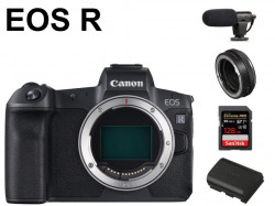 Canon EOS Rミラーレス一眼カメラ+コンデンサーガンマイク+EF-EOS R+SDXCカード+バッテリーパックLP-E6N純正セット