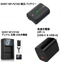 SONY NP-FZ100【 デュアル 互換 USB充電器+ 純正バッテリー】+急速充電器 2ポート [ USB-C & USB-A ]