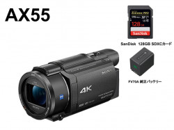 SONY FDR-AX55 / SanDisk  128GB UHS-I U3 SDXCカード/ FV70A 純正バッテリーセット