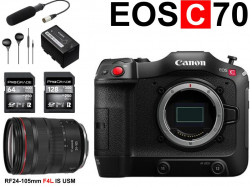 Canon EOS C70 / RF24-105mm F4 L IS USM / 2枚 SDXCカード / SONY ECM-XM1 / イヤホン有線 3.5mm / BP-A30バッテリーセット