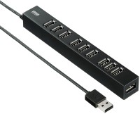 サンワサプライ USB2.0ハブ(10ポート) セルフパワー/バスパワー両対応 面ファスナー付き ケーブル長1m ブラック USB-2H1001BK