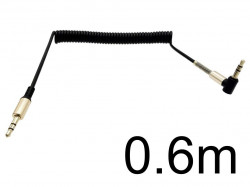 ステレオミニプラグケーブル  オスｰオス  3.5mm 13〜60cm 伸縮式カールコード L字