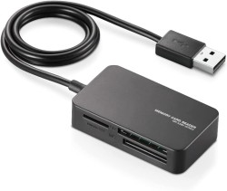 ELECOM カードリーダー USB2.0 2倍速転送 ケーブル一体タイプ コンパクト設計 MR-A39NBK