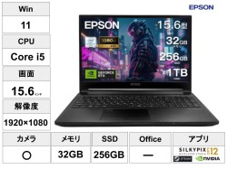 EPSON  ゲーミング PC ノートパソコン Win 11 / core i5 15.6インチ 32GB 256SSD RTX2060【NVIDIA / STEAM / SILKYPIX インストール済】
