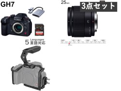 Panasonic Lumix DC-GH7ボディー128GB SDカード 付属＋25mm F1.7 ASPH.マイクロフォーサーズ＋SmallRig カメラケージ セット