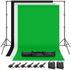Hemmotop 写真撮影用 背景スタンド 200x300cm 背景布 黒 白 緑 3枚