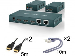 HDMIエクステンダースプリッター1×2＋2個HDMIケーブル＋2個LANケーブル
