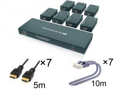 HDMI エクステンダースプリッター 1x8＋7個HDMIケーブル＋7個LANケーブル