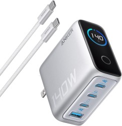 Anker Charger (140W, 4 Ports) with USB-C & USB-C ケーブル シルバー