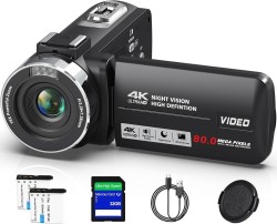 ビデオカメラ 【32GB SDカード付】【4K録画 8000万画素 3.0インチIPS HD画面 18倍デジタルズーム  270度回転可能 1500mAh電池 】	DV112-NBEU01