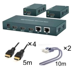 HDMIエクステンダースプリッター1×2＋HDMIケーブル4本＋LANケーブル2個