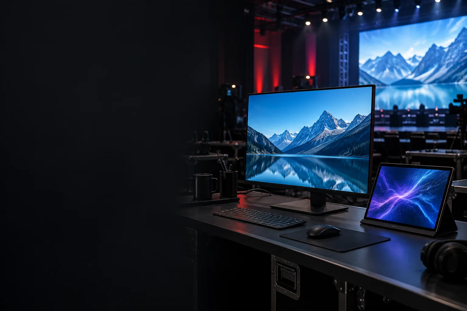 デスクトップモニターとポータブルディスプレイを並べた利用イメージ