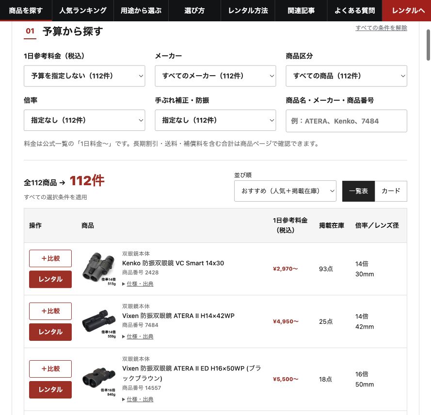 全112商品を対象にした「予算から探す」の画面