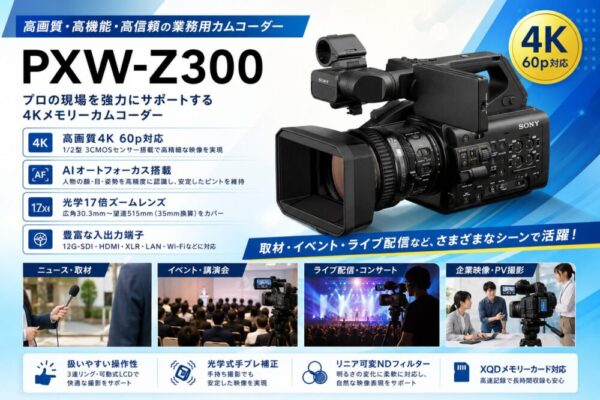 SONY PXW-Z300をレンタル｜取材・イベント撮影に強い4K業務用カメラ